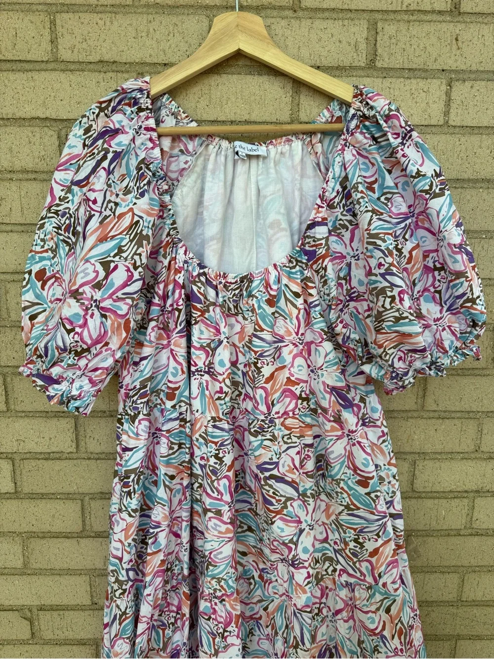 Sofie the Label Puff-Sleeve Tiered Midi Dress Pink Multi Boho Floral Large - Picture 4 of 9